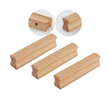 Imagem de Puxadores de madeira, barra em T, puxador de madeira, alça em forma de laço, alça sólida para gavetas, móveis, porta, armário, gaveta, guarda-roupa, armário de madeira (cor de madeira, comprimento 100