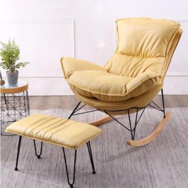 Imagem de Cadeira de escritório confortável com estrutura de aço, cadeira de balanço respirável para sofá, cadeira ergonômica de madeira maciça com banqueta