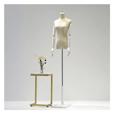 Imagem de CUTPOIY Forma de vestido busto feminino manequim torso, exibição de roupas de janela manequim costura manequim, capa de linho/base de madeira maciça/suporte de metal (C pequeno/1 peça)