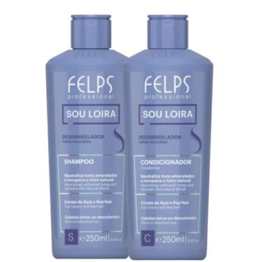Imagem de Kit Shampoo+Condicionador Felps Sou Loira Desamarelador e Matizador Para Cabelos Loiros Grisalhos e Descoloridos 250ml Hidratação e Reparação