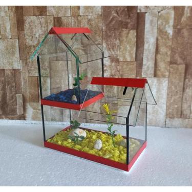 Imagem de Aquario Beteira Castelo Para Peixe Betta decorado pedrinhas e planta a