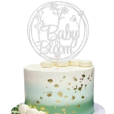 Imagem de Gyufise 1 peça de enfeite de bolo de bebê em flor, tema de flores com glitter, decoração de bolo, chá de bebê, floral, chá de bebê, revelação de gênero, decorações de festa, suprimentos prata