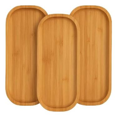 Imagem de Jogo 3 Bandejas Bambu Lavabo Decorativa Café Madeira 28cm - Lyor
