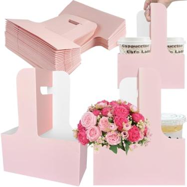 Imagem de Pacote com 50, 2 xícaras, porta-bebidas com alça para 2 ou 4 xícaras de papelão kraft, porta-copos para entrega de café e bebidas, caixa de embalagem floral, aniversário, festa de casamento, decoração