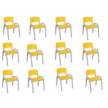 Imagem de Kit 12 Cadeira Iso Infantil Creche, Escola Base Cinza Amarelo - LAURAL