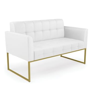 Imagem de Sofá Namoradeira Elisa Corino Base Metálica Industrial Dourado - D'rossi Cor Branco