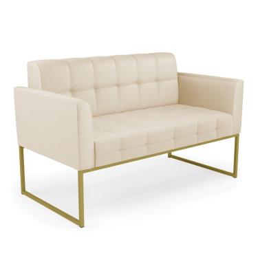 Imagem de Sofá Namoradeira Elisa Corino Base Metálica Industrial Dourado - D'rossi Cor Bege