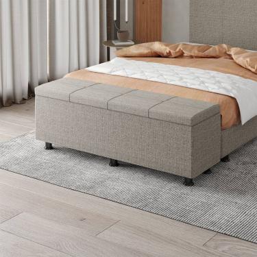 Imagem de Baú Sapateira Estofada Casal 140 Cm Marte Linho Skybox Marrom