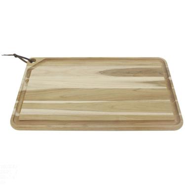 Imagem de Tábua Para Churrasco Retangular Em Madeira Teca Com Acabamento Natural 46 X 23 Cm