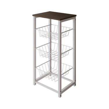 Imagem de Fruteira De Chão Cozinha Desmontada Aço Branco Tampo Amêndoa Madri - Cor: Marrom