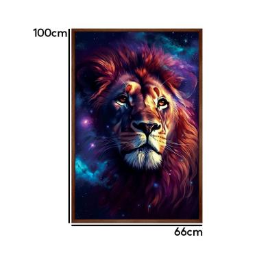 Imagem de Quadro Leão Judá Estrelas Universo Moldura Cx Alta 100x66 Titulo Moldura Madeira