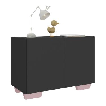 Imagem de Mesa De Cabeceira Com Pés 2 Portas Mp4134 Preta rosa Preto rosa