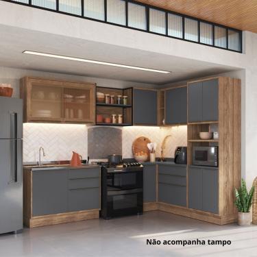 Imagem de Cozinha Completa Com Vidro Reflecta 8 Peças 11 Portas Viena Freijó / Grafito