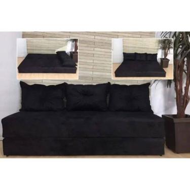 Imagem de Sofanete Sofá com 3 Almofadas Multiuso Suede Preto - AL Móveis