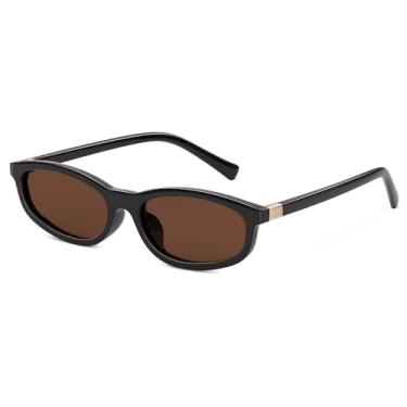 Imagem de ELITERA Óculos de sol retrô ovais polarizados para mulheres - masculino olho de gato Y2K moderno óculos de sol estreitos Sunnies leves, A-1 pacote - lente de chá com armação preta, Large