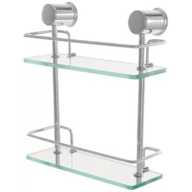 Imagem de Prateleira de Vidro para Banheiro, Dupla, 40cm, Suporte de Alumínio, Vidro Incolor 6mm