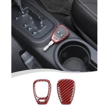 Imagem de Hoolcar Capa de porta-chaves com controle remoto para Jeep Wrangler JK JKU 2007-2017, Jeep Compass 2008-2016, Jeep Patriot 2011-2016, fibra de carbono vermelha