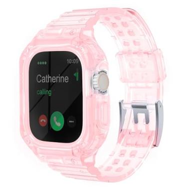 Imagem de Pulseira transparente compatível com Apple Watch séries 9, 8, 7, 6, 5, 4, 3, 2 e 1 e SE de 45 mm, 44 mm, 42 mm, 41 mm, 40 mm, 38 mm, cristal gelatinoso, feminino e masculino, Rosa cristal, 42mm/44mm