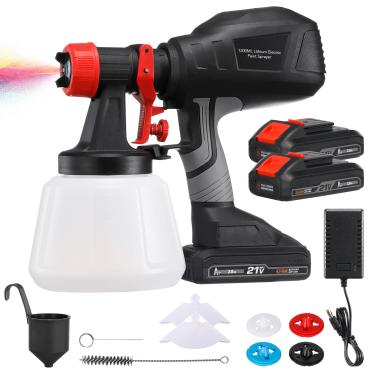 Imagem de VISLONE Pulverizador De Tinta Sem Fio 21 V Com 2 Baterias 2,0 Ah, Pistola Portátil 40.000 Rpm, 4 Bicos, 3 Padrões, Recipiente 1200 Ml, 1 Carregador Para Pintura Móveis, Casa E Casa, Preto