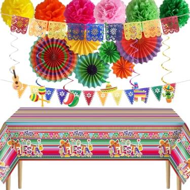 Imagem de PARSUP 21 Peças De Decorações Para Cinco Mayo, Leques Papel Festa, Pompons, Toalha Mesa Descartável, Festa Aniversário Mexicana Pendurar Na Parede, Materiais Decoração Casa