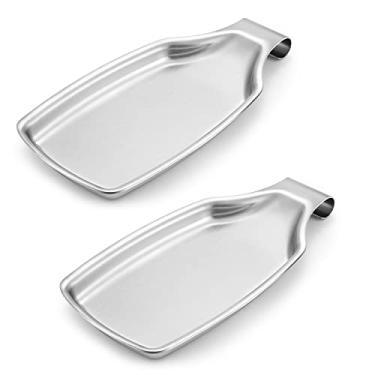 Imagem de Herogo Conjunto De 2 Descansos Colher Aço Inoxidável Para Fogão Cozinha, Suporte Grande Espátula E Concha Com Fundo Quadrado, Acessórios Bancada, Resistente, Lavável Na Máquina Lavar Louça