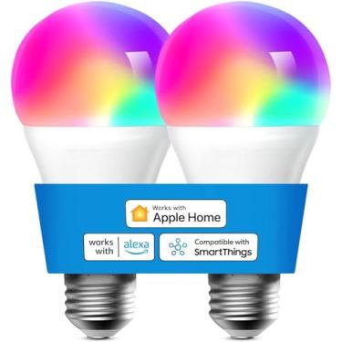 Imagem de meross Lâmpada Inteligente, Lâmpadas Led Wi-Fi Compatíveis Com Apple Homekit, Siri, Alexa, Smartthings, Regulável E26 Multicolorida 2700K-6500K Rgbww, 900 Lúmens, Equivalente A 60W, Pacote 2, Branco