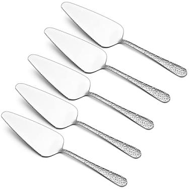 Imagem de E-far Pá Para Tortas Com 5 Peças, Espátula Bolos E Pizzas De Aço Inoxidável Martelado, Borda Serrilhada Cabo Redondo, Polimento Espelhado Lavável Na Máquina Lavar Louças - 23 Cm