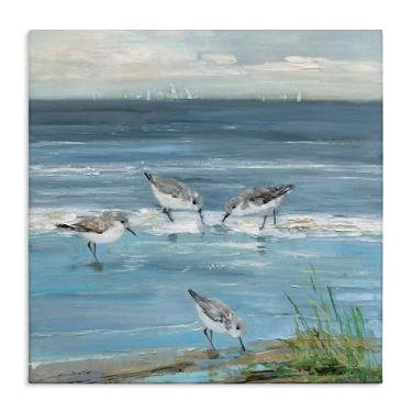 Imagem de Stupell Industries Design de arte de parede em tela Relaxed Sandpipers on Shore por Sally Swatland, 17 x 17