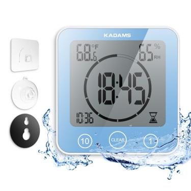Imagem de KADAMS Relógio de chuveiro impermeável para banheiro – Relógio de parede digital com contagem regressiva, relógio de cozinha magnético com temperatura e umidade, ventosa para crianças, chuveiro, spa