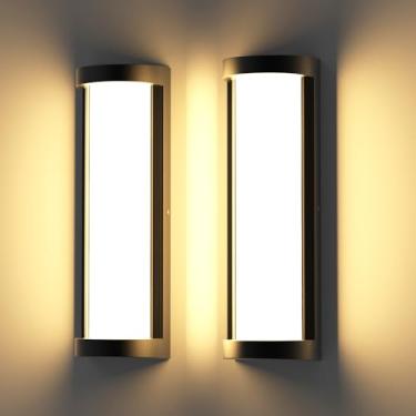 Imagem de Sytmhoe Pacote Com 2 Luzes De Parede Externas Escurecimento 10% A 100%, Luminária Moderna Led Regulável 16 Pol. Para Pátio, Alumínio Preto E Arandela Dupla Garagem, Banheiro, Sala, Pátio Casa (Pacot