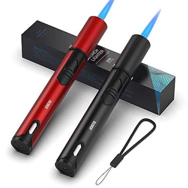 Imagem de JEVSTU Isqueiro Maçarico Com Janela De Nível Combustível, Jato Butano Ajustável, À Prova Vento Para Cozinhar, Vela, Churrasco, Sobrevivência - Presente Pai, Preto E Vermelho, Pacote 2