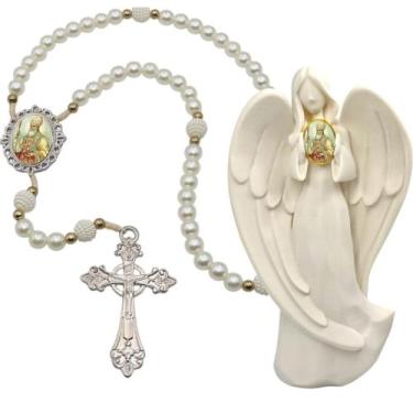 Imagem de Terço Oraçao Luxo com Imagem Anjo Santo Agostinho Decoração Casa Capel