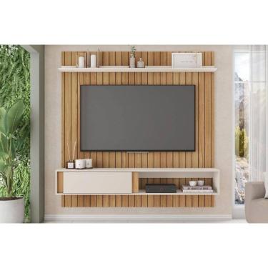 Imagem de Rack Bancada c/ Painel p/ TV até 65 Pol Boreal Ripada 180x183cm Buriti/Off White - Caemmun