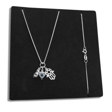 Imagem de Corrente com Pingente Patuá Olho Grego Mão de Fátima Figa de Prata 925