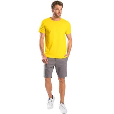 Imagem de Camiseta Amarela Meia Malha 100% Algodão Gola Careca Tubular Sem Costu