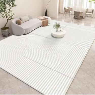 Imagem de Tapete decorativo branco estilo simples para sala de estar, luxuoso, quarto, fácil de limpar, mesa de centro (200 x 250 cm, 78,7 x 98 pol./Flanela-5)