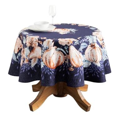 Imagem de Maison d' Hermine Toalha de mesa redonda 100% algodão 150 cm toalha de mesa reutilizável decorativa uso diário para sala de jantar, casa de fazenda, casa, festa, festivo e casamento - Pumpkin Blues