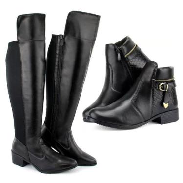 Imagem de kit 2 pares de bota uma over e uma cuturno cano baixo feminino - br 2 