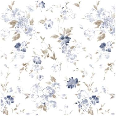 Imagem de Papel de parede floral azul 43 cm × 993 cm, flor boho, azul claro, papel de parede autoadesivo removível para quarto, papel de contato com folhas bege para armários, decoração de arte em aquarela