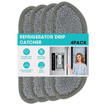 Imagem de 4 unidades de bandeja coletora de gotejamento de água para geladeira, bandeja coletora de água para geladeira, protetor de tapete absorvente para Ge, Whirlpool, Samsung, LG Geladeira Gotejador de água e dispensador de gelo - retangular
