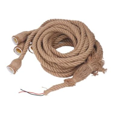 Imagem de Acouto Luminária Pendente de Corda de 6 Cabeças Vintage, Cabo de Cânhamo Pendurado de 6,5 Pés para Lâmpadas E27 E26, para Cafés e Decoração Em Casa
