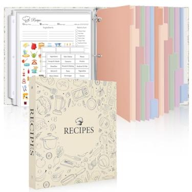 Imagem de Fichário de receitas, 21 x 28 anéis, livro de receitas para escrever em suas próprias receitas, fichário de receitas com 60 capas de plástico, 12 divisórias, 58 cartões de receitas em branco