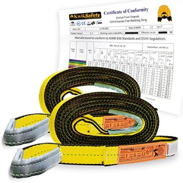 Imagem de KwikSafety - Charlotte, NC – Mighty Sumo 5 x 3 m Poly Web Sling [2 unidades] Alça de elevação ASME OSHA / 2903 kg gargantilha vertical de 2313 kg 5806 kg cesta/equipamento de elevação de reboque móvel