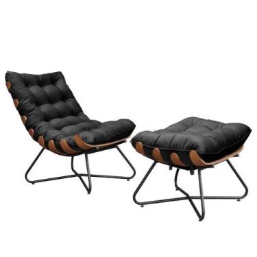 Imagem de Poltrona Com Puff Costela Madeira Eva King Lar Preto - Metal Móveis