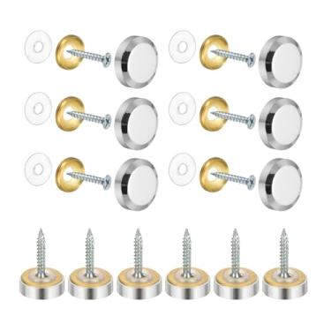Imagem de YELARXI Parafusos de espelho tampas decorativas de latão prendedores de pregos, acabamento polido de 22 mm chanfrado adequado para ferragens de publicidade de sinal de espelho (12 peças, prata)