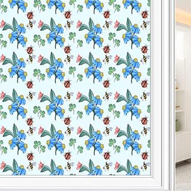 Imagem de Película de janela de privacidade de flores, textura de estilo floral, filme de vidro para sala de estar e escritório em casa, L90 x C 190 cm