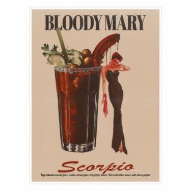 Imagem de Pôster impresso Bloody Mary Cocktail Girl Drink Poster Bar Cart Vintage Cocktail Art Home Bar Decor Art Escorpião Wall Art