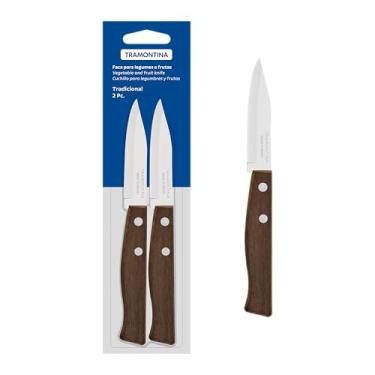 Imagem de Conjunto De Facas Para Legumes E Frutas Tramontina Tradicional Com Lâminas Em Aço Inox E Cabos De Madeira Natural 02 Peças