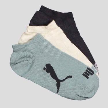 Imagem de Kit Meia Puma Sapatilha 3 Pares Infantil Cinza Off White e Verde, 29-3
