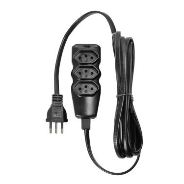 Imagem de Extensão Elétrica 3 Tomadas Pp Plano 3x0,75 3m Preta